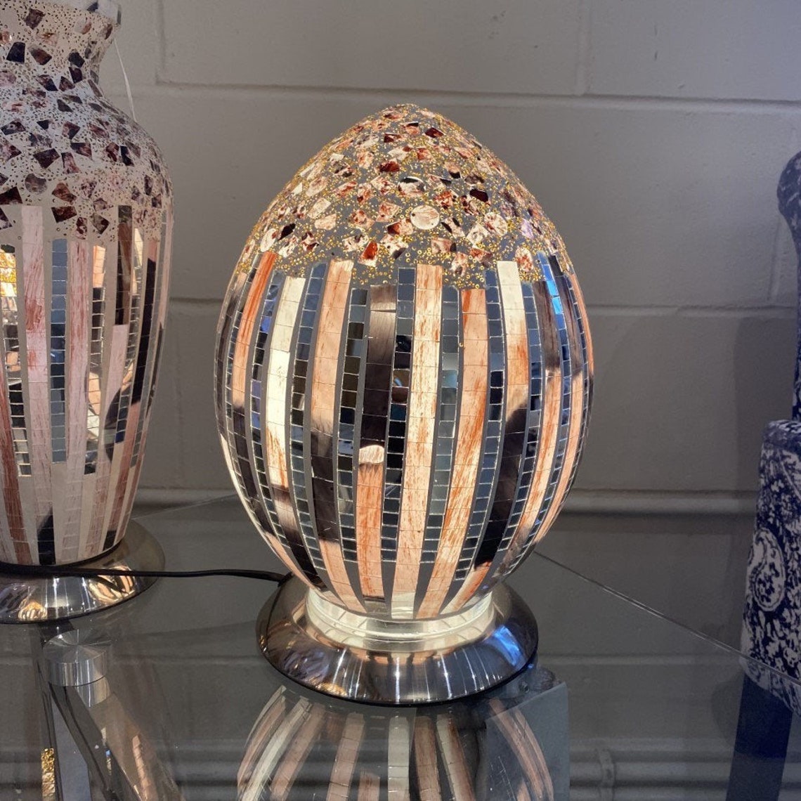 Medium Pink Mosaic Egg Table Lamp Unique Art Deco Light Etsy