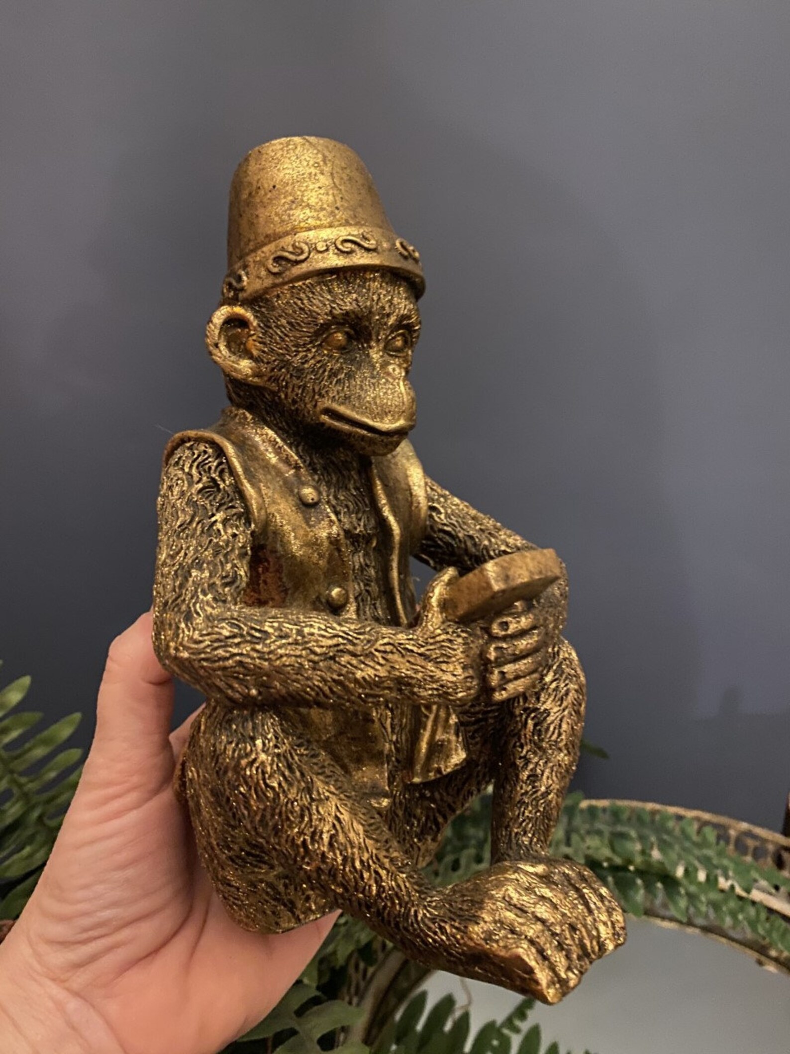 Antiqued Golden Monkey Gold Money Ornament Monkey Statue With Etsy