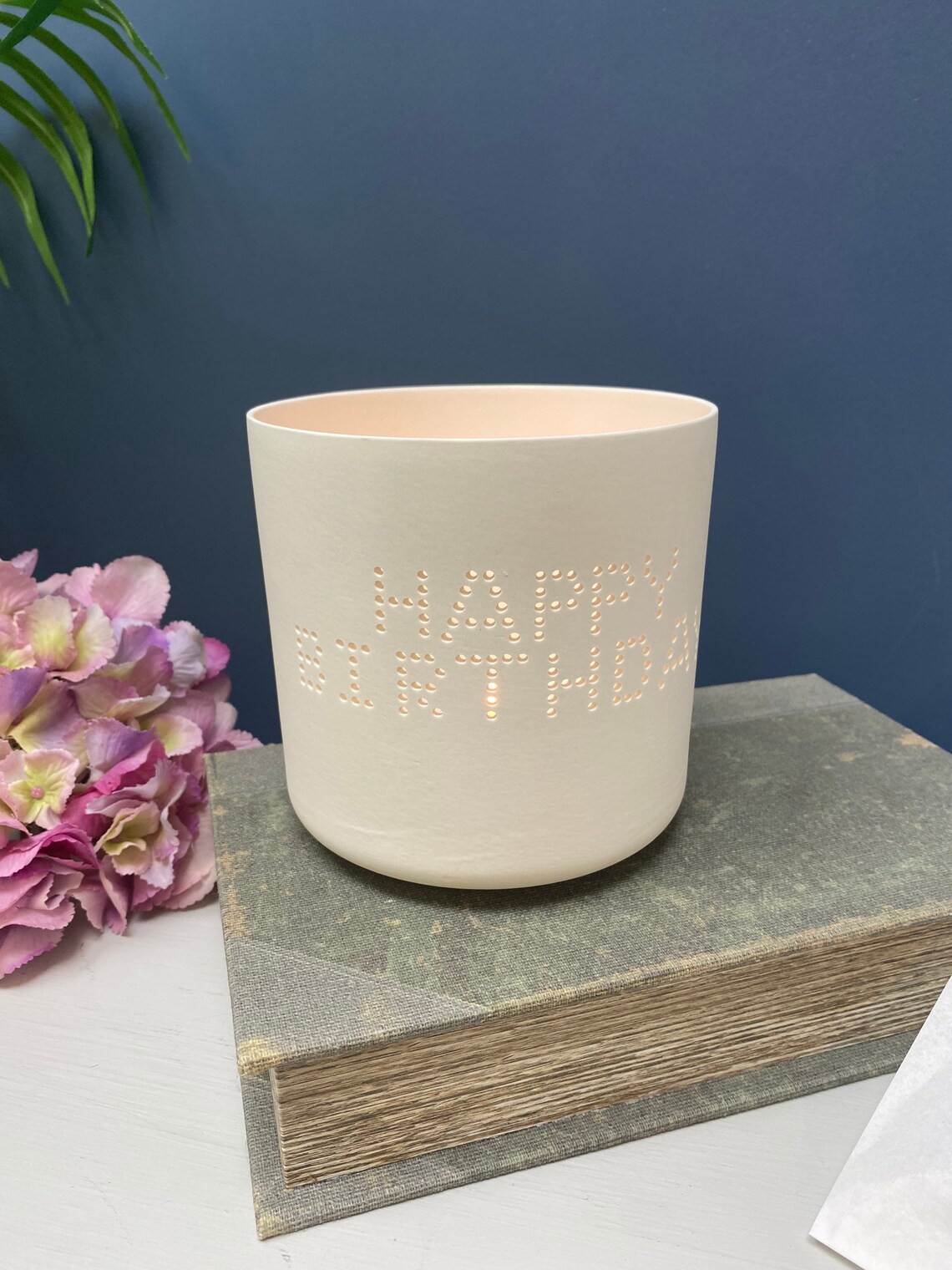 White happy birthday candle holder ceramic birthday candle Etsy