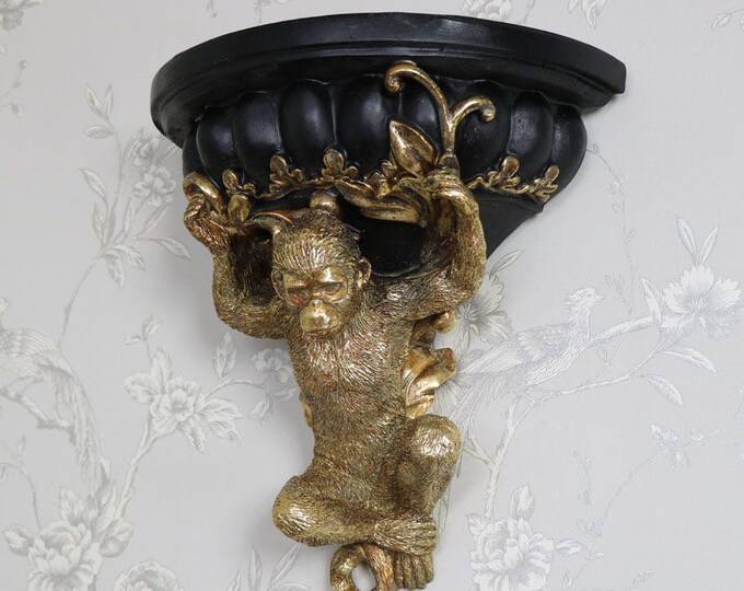 Antiqued Gold Monkey Wall Sconce Wall Hanging Monkey Shelf Etsy UK