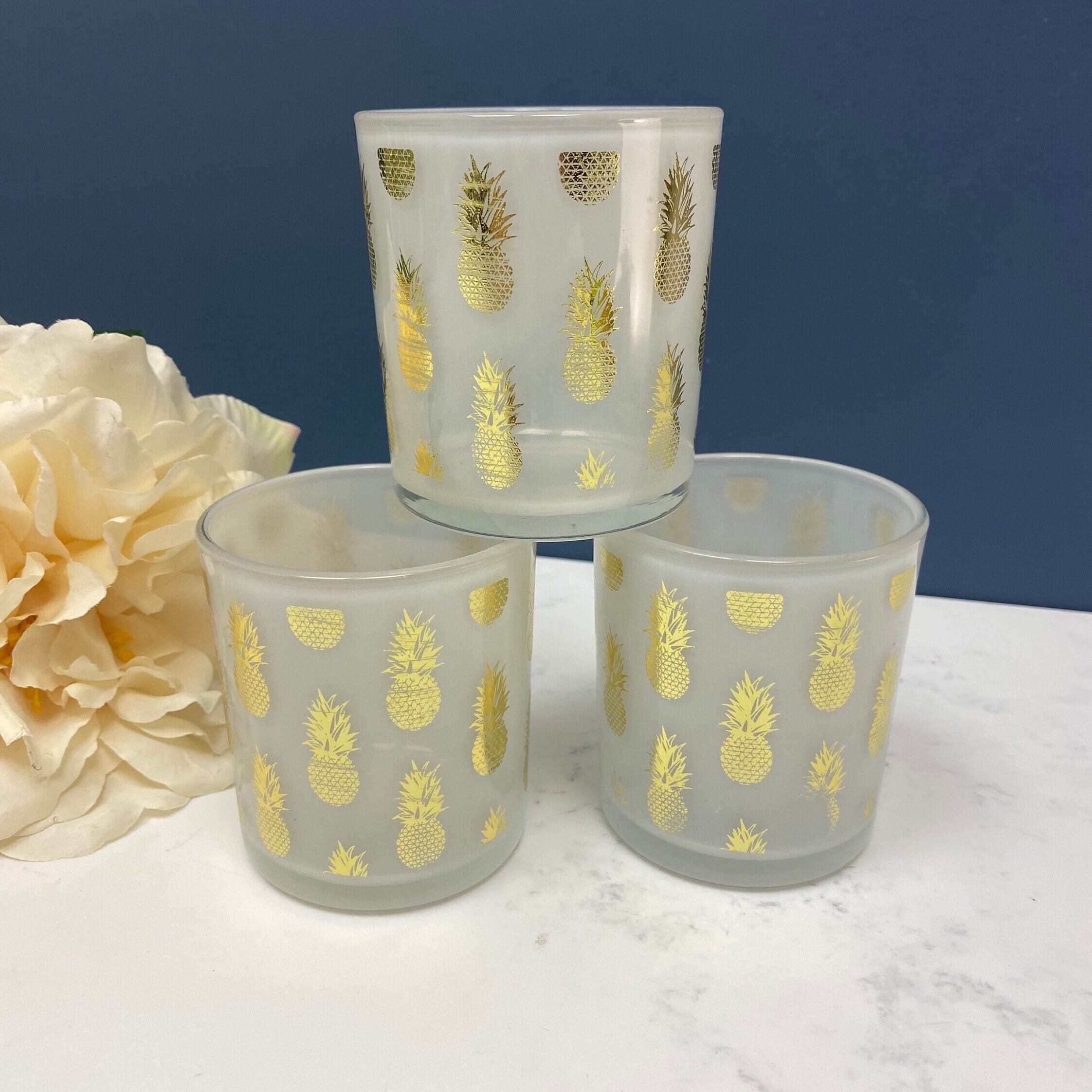 3 gold pineapple glass candle holders gold votives Etsy