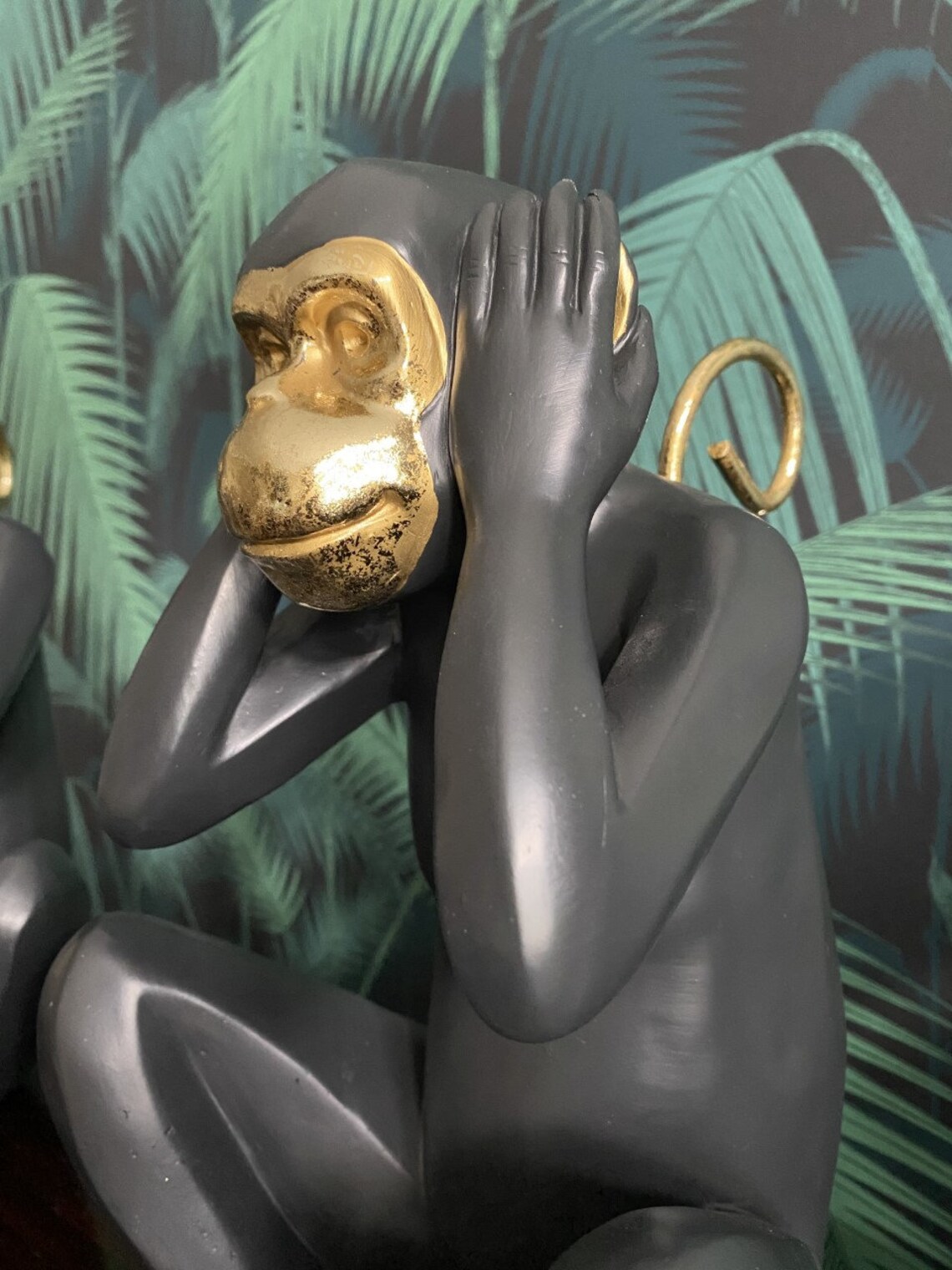 Set of Black and Gold Monkey Ornaments Large Wise Monkeys Etsy