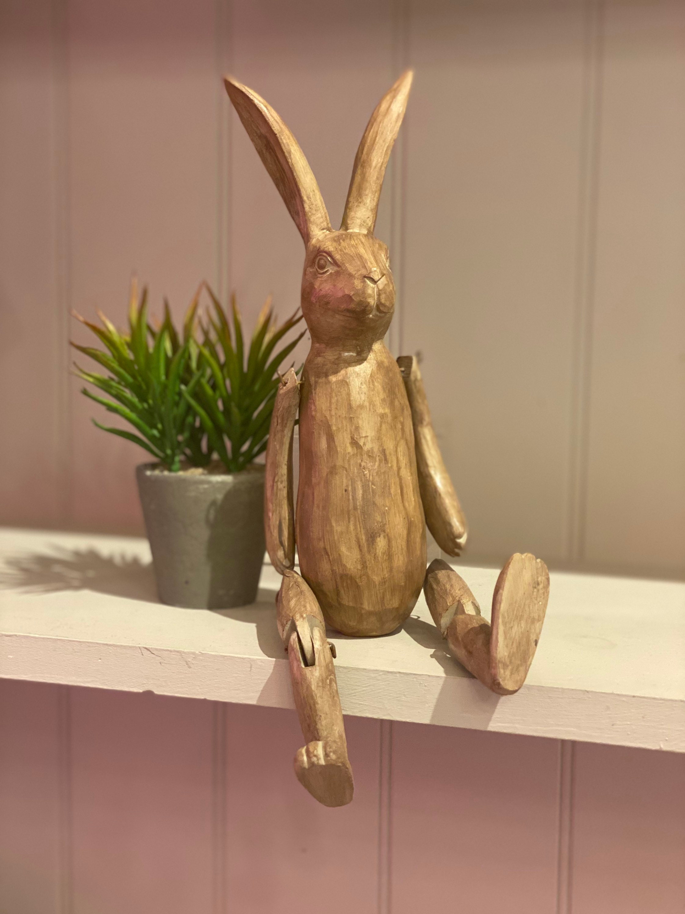 Jointed Wood Effect Rabbit Ornament Jointed Hare Nursery Etsy