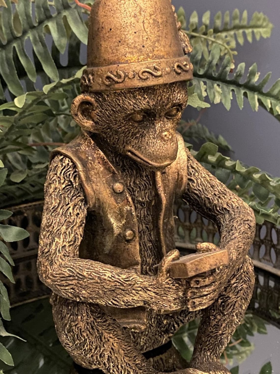 Antiqued Golden Monkey Gold Money Ornament Monkey Statue With Etsy