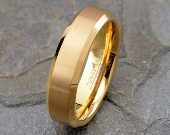 Yellow Gold Tungsten Ring: Mens Wedding Band, Promise Ring