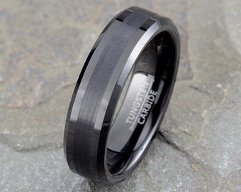Black Tungsten Ring, Mens Tungsten Ring, Mens Wedding Band