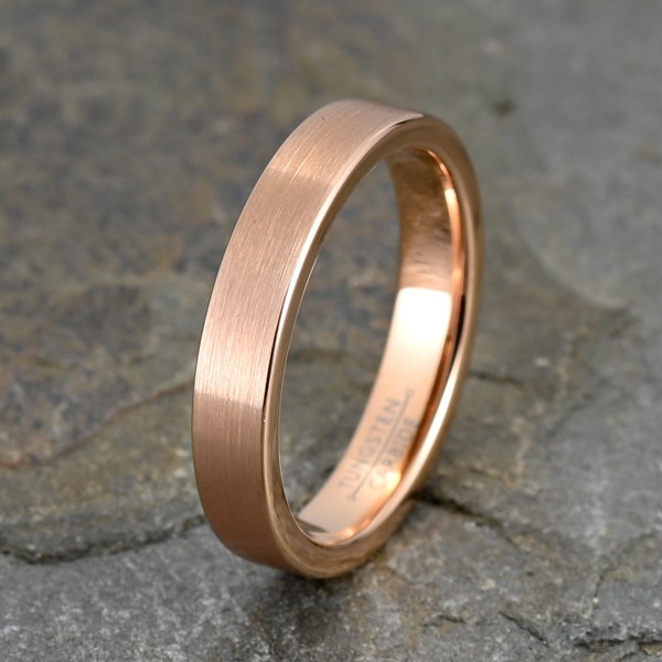 Rose Gold Tungsten Wedding Ring, Mens Wedding Band