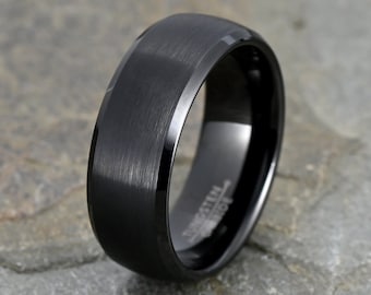 Tungsten Ring, Mens Wedding Band Black 8mm