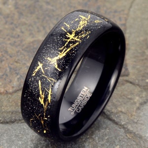 Meteorite Ring | Tungsten Ring | Mens Wedding Band, Unique Wedding Ring | Tungsten Ring Black | Personalized Ring