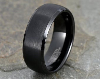 Tungsten Ring, Mens Wedding Band Black 8mm
