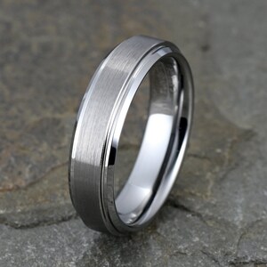 Tungsten Ring, Mens Brushed Wedding Band 6mm