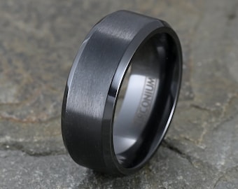 Mens Wedding Band, Black Zirconium Ring