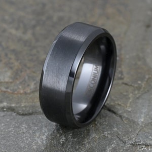 Mens Wedding Band, Black Zirconium Ring