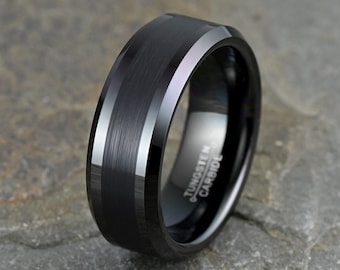 Black Tungsten Ring, Classic Wedding Band for Men and Women