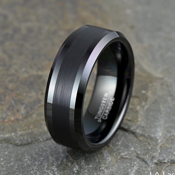 Black Tungsten Ring, Classic Wedding Band for Men and Women