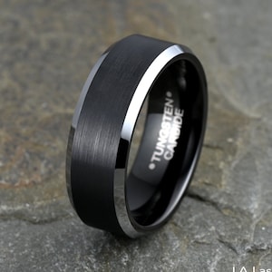Brushed Tungsten Wedding Band, Mens Tungsten Ring Black Brushed 8mm - Etsy