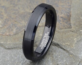 Black Tungsten Wedding Band: Comfort Fit, Mens Ring