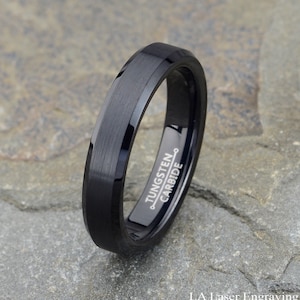 Men&#39;s Black Tungsten Wedding Band, Tungsten Ring, Men&#39;s Black Wedding Band, Black Tungsten Ring 4mm