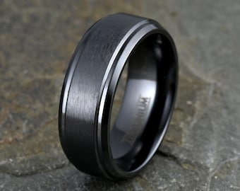 Black Zirconium Ring with Brushed Finish - Men's Personalized Wedding Band