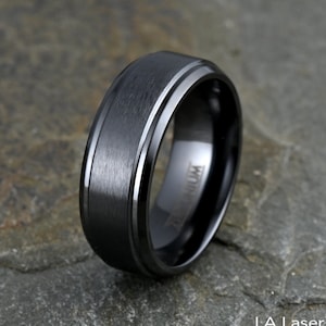 Black Zirconium Ring with Brushed Finish - Men&#39;s Personalized Wedding Band