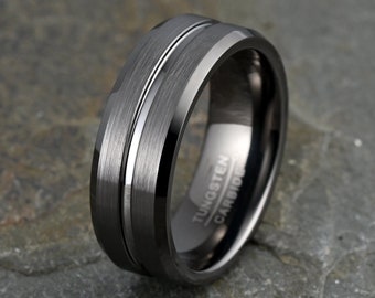 Mens Wedding Band | Gunmetal Tungsten Ring 8mm | Wedding Ring | Gift for Him