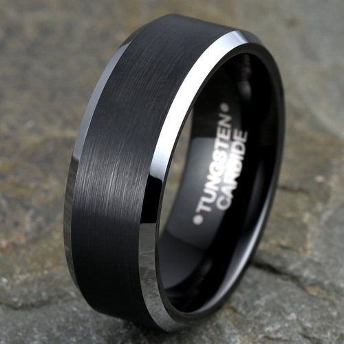 Mens Wedding Ring Black Tungsten Ring Black Wedding Band - Etsy
