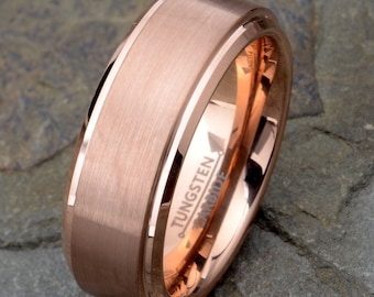 Rose Gold Tungsten Ring: Hypoallergenic Mens Wedding Band (6mm, 8mm)