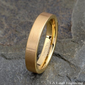 Tungsten Ring, Yellow Gold Mens Wedding Band 4mm