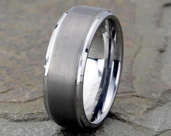 Tungsten Ring, Mens Wedding Band 8mm