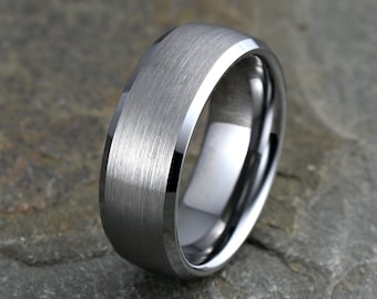 Brushed Gray Tungsten Ring: 8mm Mens Wedding Band, Promise Ring