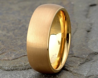 Tungsten Ring, Yellow Gold Tungsten Ring, Mens Wedding Band, Tungsten Wedding Ring