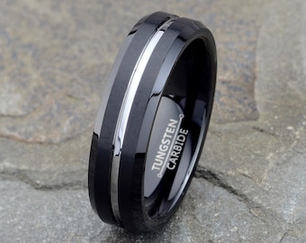 Black Tungsten Wedding Band: 6mm Brushed Ring, Comfort Fit