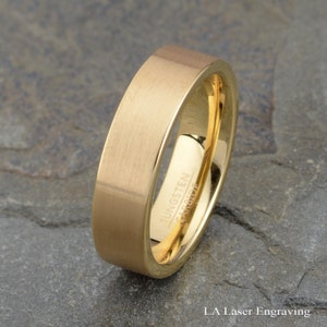 Yellow Gold Tungsten Ring, Mens Wedding Band 6mm