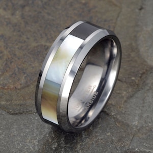 Mother of Pearl Tungsten Ring - Mens Wedding Band