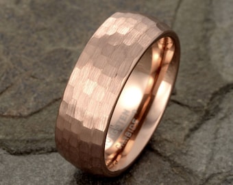 Mens Wedding Band | Tungsten Ring | Men Ring | Male Wedding Band | Mens Wedding Ring | Rose Gold Ring | Hammered Ring |  Personalized Ring