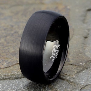 Tungsten Ring, Men&#39;s Wedding Band, Black Brushed Tungsten Wedding Ring 8mm