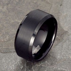 Brushed Black Tungsten Ring, 10mm Mens Wedding Band