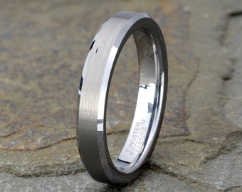 Minimalist Gray Tungsten Ring: Brushed Finish Wedding Band (4mm)