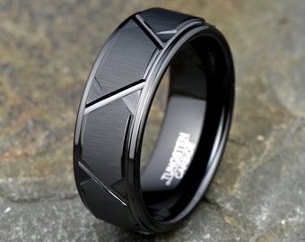 Black Tungsten Ring, Mens Wedding Band, Wedding Ring, Mens Ring, Anniversary Ring