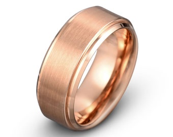 Rose Gold Tungsten Ring, Mens Wedding Band, Tungsten Ring, Tungsten Wedding Band 8mm 6mm