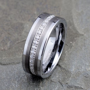 Tungsten Ring, Men's Tungsten Wedding Band, Men's Tungsten Ring, Tungsten Band, CZ TungstenRing, Men's Tungsten, Eternity Tungsten Ring