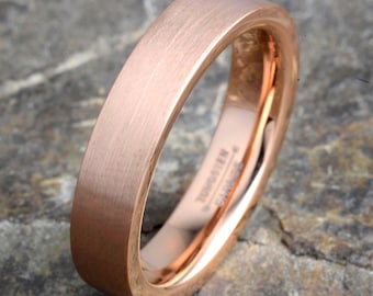 Rose Gold Tungsten Wedding Ring, Mens Wedding Band
