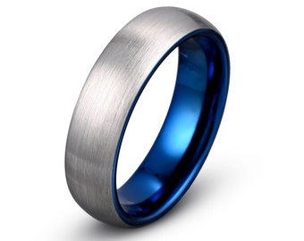 Blue Tungsten Wedding Band - Comfort Fit Mens Ring