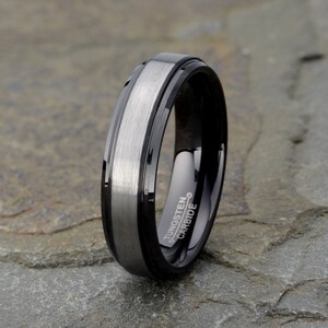 Black & Gray Tungsten Ring - Men&#39;s Wedding Band, 6mm