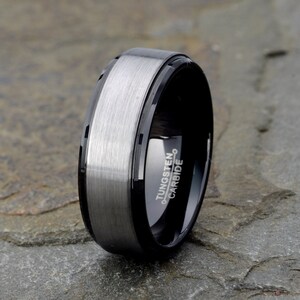 Tungsten Ring, Men&#39;s Tungsten Wedding Band, Black Tungsten Ring, Black Ring, Gray Ring, Tungsten Band, Personalized Ring, Tungsten, Ring