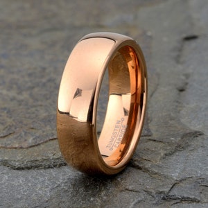 Rose Gold Tungsten Ring, Mens Tungsten Wedding Band, Unisex Tungsten Ring 7mm