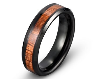 Black Tungsten Wedding Band, Wood inlay Ring, Tungsten Wooden Ring, Men's Wedding Band, Wooden Tungsten Ring, Black Ring