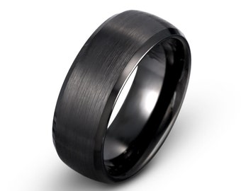 Tungsten Ring, Mens Wedding Band Black 8mm