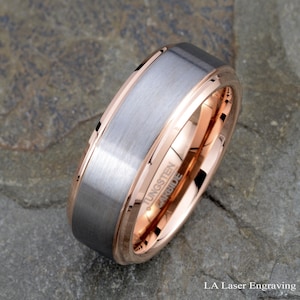Rose Gold Tungsten Wedding Band: Two Tone Mens Ring, 8mm
