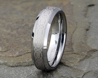 Brushed Tungsten Celtic Wedding Ring - 6MM Mens Band